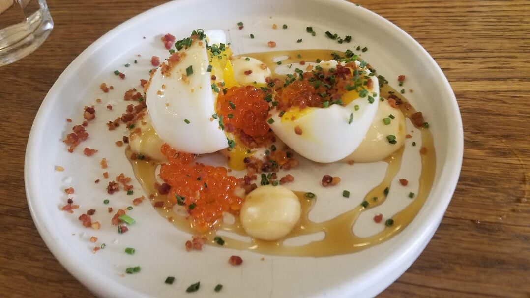 Portland food tours, Portland by mouth, best food dishes in Portland, Canard Portland, deviled eggs, smoked trout roe, Gabriel Rucker