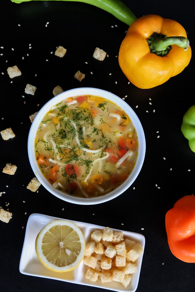 Chicken soup with carrots.