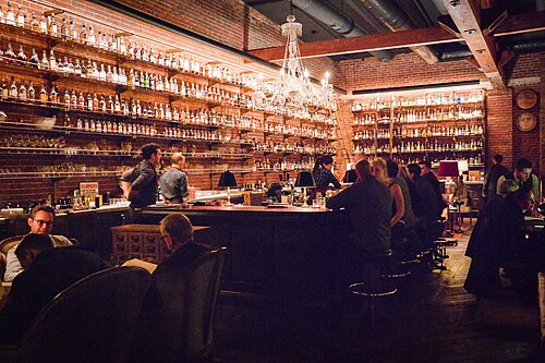 The interior of the Multnomah Whiskey Library.